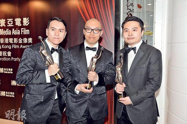 《树大招风》3导演黄伟杰（左起） 、许学文及欧文杰夺得《最佳导演》，指未来仍会坚持拍摄自己想拍的电影。